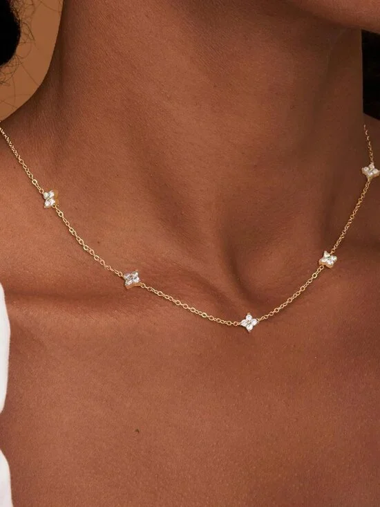 Dainty Silver Gold Necklaces for Women Trendy Non Tarnish 14K Gold Plated Cubic - Picture 7 of 9